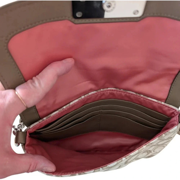 Coach Kristin Op Art Sequin Crossbody Bag Mushroom Taupe White Small Women's OS - Picture 11 of 14